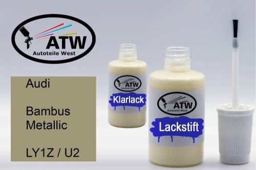 Audi, Bambus Metallic, LY1Z / U2: 20ml Lackstift + 20ml Klarlack - Set, von ATW Autoteile West.